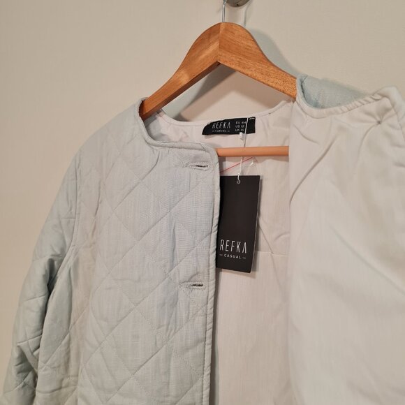 Cotton Chore Coat Beige Grey Grey Jacket Button Front Utility Quilted 12 NWT - Picture 6 of 6